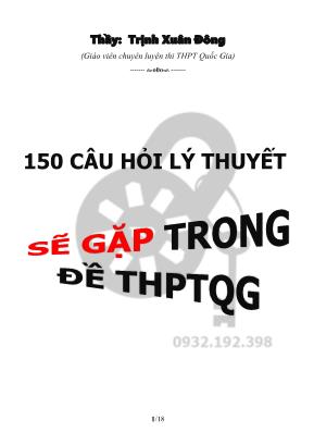 150 Câu hỏi lý thuyết sẽ gặp trong đề thi THPT Quốc gia - Trịnh Xuân Đông