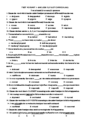 Bài kiểm tra Unit 1 - Môn Tiếng Anh Lớp 12