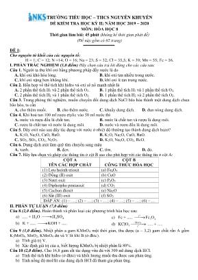 Đề kiểm tra học kỳ II môn Hóa học Lớp 8 - Đề 1 - Năm học 2019-2020 - Trường Tiểu học - THCS Nguyễn Khuyến