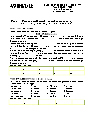 Đề thi chọn học sinh giỏi môn Tiếng Anh Lớp 9 - Năm học 2014-2015 - Trường THCS Thanh Mai (Có đáp án)