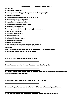 Luyện thi IELTS - Vocabulary set 28: Tax on fast food