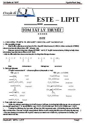 Tài liệu ôn thi THPT môn Hóa học - Chuyên đề: Este, Lipit - Nguyễn Phước Sang