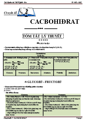 Tài liệu ôn thi THPT quốc gia môn Hóa học - Chuyên đề 2: CacboHiđrat