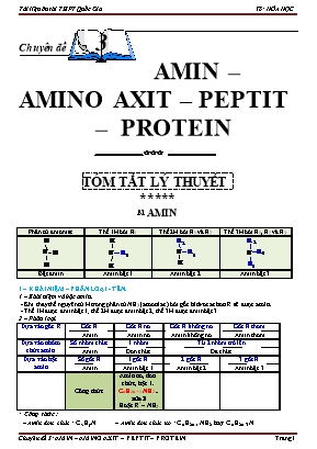 Tài liệu ôn thi THPT quốc gia môn Hóa học - Chuyên đề 3: Amin, Amino Axit, Peptit, Protein