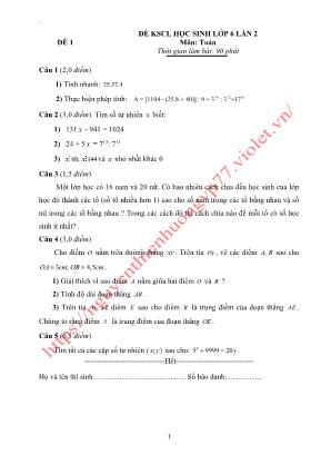 15 Đề khảo sát chất lượng môn Toán Lớp 6 lần 2 - Nguyễn Thiên Hương