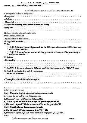 Bài tập Hóa học Lớp 8 - Chủ đề: Dung dịch và nồng độ dung dịch - Bùi Đức Minh