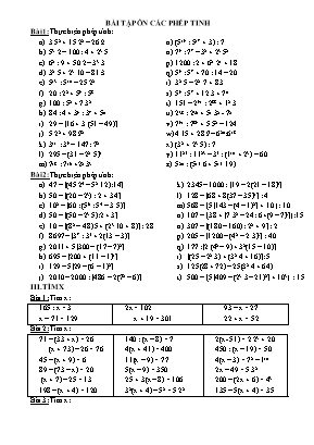 Bài tập ôn các phép tính - Số học Lớp 6