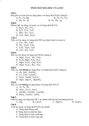 Câu hỏi ôn tập Hóa học 9: Tính chất hóa học của axit