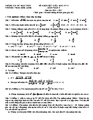 Đề khảo sát giữa học kỳ II môn Toán Lớp 9 - Năm học 2016-2017 - Trường THCS Bình Minh (Có đáp án)
