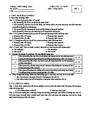 Đề kiểm tra 15 phút môn Tiếng Việt Lớp 9 - Trường THCS Hoàng Diệu (Có đáp án)