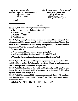 Đề kiểm tra chất lượng học kì 1 môn Hóa học Lớp 9 - Năm học 2019-2020 - Phòng GD và ĐT Cai Lậy