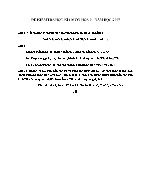 Đề kiểm tra học kì 1 môn Hóa học Lớp 9 năm 2007 - Sở giáo dục và đào tạo Đà Nẵng