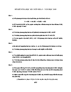 Đề kiểm tra học kì 1 môn Hóa học Lớp 9 năm 2009 - Sở giáo dục và đào tạo Đà Nẵng