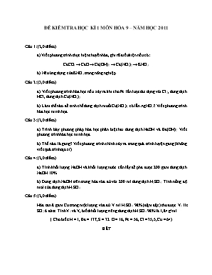 Đề kiểm tra học kì 1 môn Hóa học Lớp 9 năm 2011 - Sở giáo dục và đào tạo Đà Nẵng