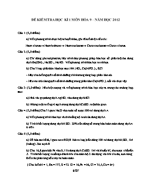 Đề kiểm tra học kì 1 môn Hóa học Lớp 9 năm 2012 - Sở giáo dục và đào tạo Đà Nẵng