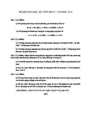 Đề kiểm tra học kì 1 môn Hóa học Lớp 9 năm 2013 - Sở giáo dục và đào tạo Đà Nẵng