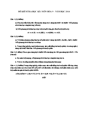 Đề kiểm tra học kì 1 môn Hóa học Lớp 9 năm 2014 - Sở giáo dục và đào tạo Đà Nẵng