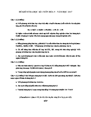 Đề kiểm tra học kì 1 môn Hóa học Lớp 9 năm 2017 - Sở giáo dục và đào tạo Đà Nẵng