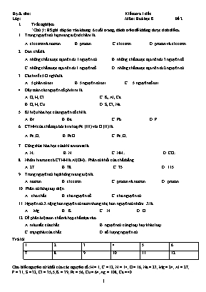 Đề kiểm tra một tiết môn Hóa học Lớp 8 - Đề 2