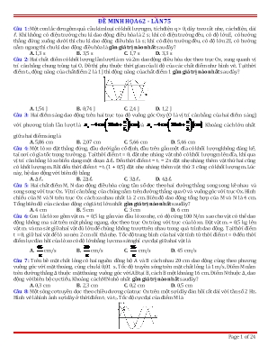 Đề minh họa thi Trung học Phổ thông Quốc gia môn Vật lý - Đề 62 (Có đáp án)