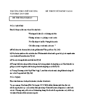 Đề thi tham khảo tuyển sinh vào Lớp 10 THPT môn Ngữ văn - Năm học 2019-2020 - Trường THCS Tiên Dương