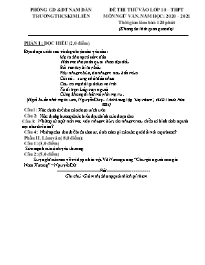 Đề thi thử vào Lớp 10 THPT môn Ngữ văn - Năm học 2020-2021 - Trường THCS Kim Liên (Có đáp án)