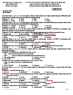 Đề thi Tốt nghiệp Trung học Phổ thông môn Tiếng Anh năm 2020 - Mã đề 403 (Có đáp án)