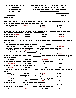 Đề thi Tốt nghiệp Trung học Phổ thông môn Tiếng Anh năm 2020 - Mã đề 404 (Có đáp án)