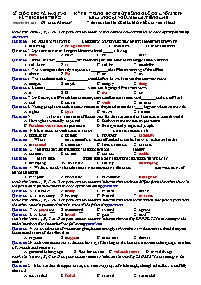 Đề thi Trung học Phổ thông Quốc gia môn Tiếng Anh năm 2019 - Mã đề 411 (Có đáp án)