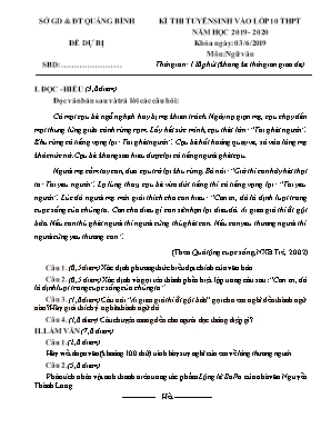 Đề thi tuyển sinh Lớp 10 THPT môn Ngữ văn - Đề dự bị - Năm học 2019-2020 - Sở giáo dục và đào tạo Quảng Bình (Có đáp án)