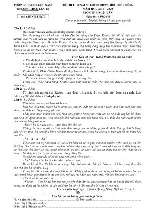 Đề thi tuyển sinh Lớp 10 Trung học Phổ thông môn Ngữ văn - Năm học 2019-2020 - Trường THCS Tam Dị