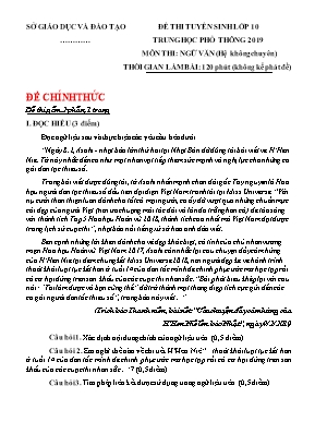 Đề thi tuyển sinh Lớp 10 Trung học Phổ thông năm 2019 - Môn Ngữ văn (Hệ không chuyên)