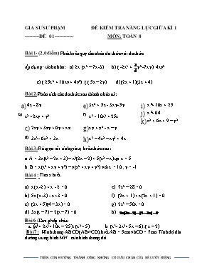 10 Đề kiểm tra năng lực giữa kỳ I môn Toán Lớp 8 - Gia sư sư phạm