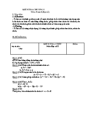 Bài kiểm tra 1 tiết Chương 1 môn Đại số Lớp 8
