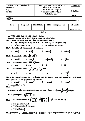 Bài kiểm tra định kì học kỳ I môn Toán Lớp 9 - Năm học 2019-2020 - Trường THCS Hoài Đức