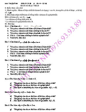 Bài tập Đại số Lớp 9: Hàm số bậc nhất - Mai Thị Quỳnh