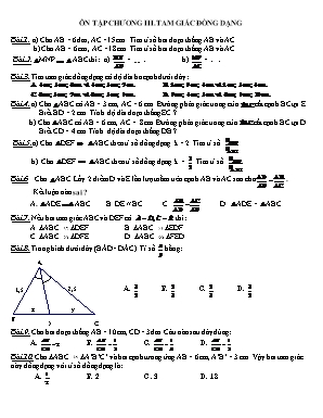 Bài tập Hình học Lớp 8 - Chương III: Tam giác đồng dạng