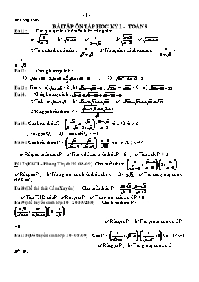 Bài tập ôn tập học kỳ 1 môn Toán Lớp 9 - Võ Công Lâm