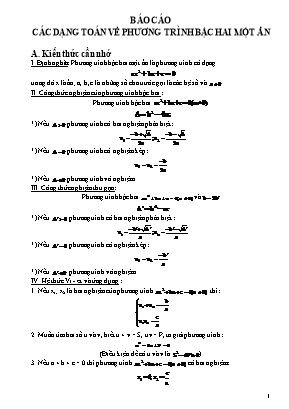 Báo cáo Các dạng toán về phương trình bậc hai một ẩn