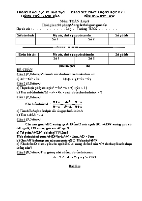 Bộ đề khảo sát chất lượng học kỳ I môn Toán Lớp 8 - Năm học 2019-2020 - Phòng giáo dục và đào tạo thành phố Thanh Hóa (Có đáp án)