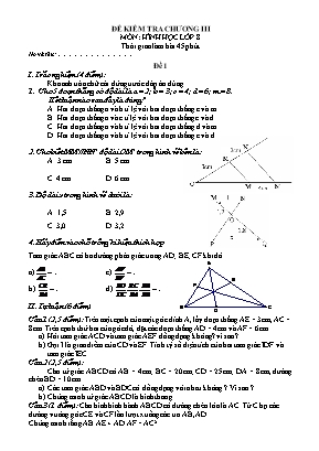 Bộ đề kiểm tra 1 tiết Chương 3 môn Hình học Lớp 8 (Có đáp án)