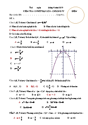Bộ đề kiểm tra 15 phút Chương IV môn Đại số Lớp 9 (Kèm đáp án)