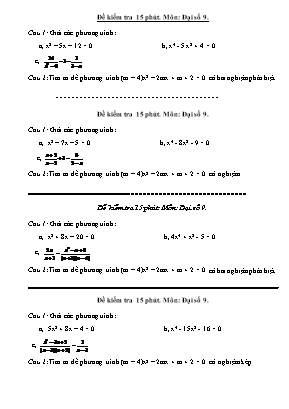 Bộ đề kiểm tra 15 phút môn Đại số 9