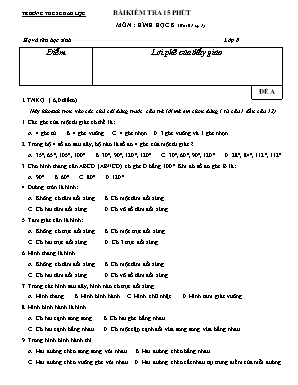 Bộ đề kiểm tra 15 phút môn Hình học Lớp 8 - Trường THCS Châu Lộc