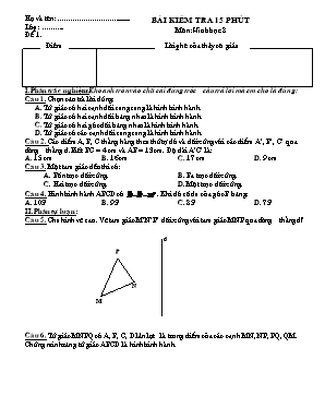 Bộ đề kiểm tra 15 phút môn Hình học Lớp 8