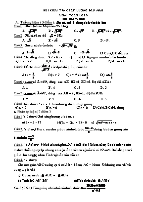 Bộ đề kiểm tra chất lượng đầu năm môn Toán Lớp 9 (Có đáp án)