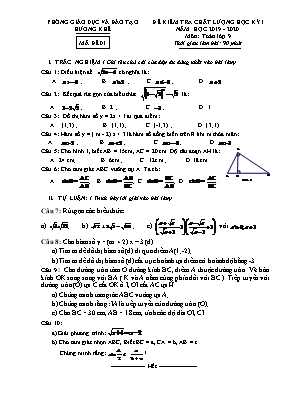 Bộ đề kiểm tra chất lượng học kì I môn Toán Lớp 9 - Năm học 2019-2020 - Phòng giáo dục và đào tạo Hương Khê (Có đáp án)