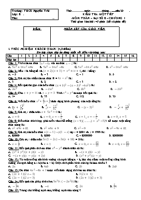 Bộ đề kiểm tra Chương I môn Đại số Lớp 8 - Trường THCS Nguyễn Trãi (Có đáp án)