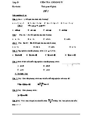 Bộ đề kiểm tra Chương IV môn Đại số Lớp 8