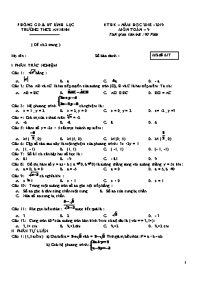 Bộ đề kiểm tra học kì môn Toán Lớp 9 - Năm học 2018-2019 - Trường THCS An Ninh